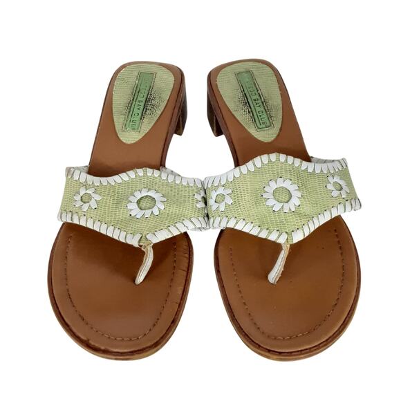 Montego Bay Club Block Heel Sandals Leather Medallion Thong Heels Lime Green 6 - Picture 4 of 10